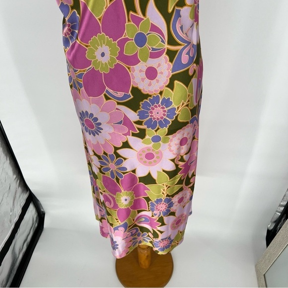 Gorgeous Retro‎ Floral Satin Cowl Neckline vintage Midi Slip  Dress - Picture 3 of 13